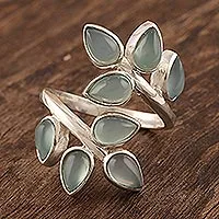 Chalcedony cocktail ring, 'Leafy Glory'