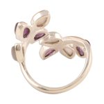 Amethyst and rose quartz cocktail ring, 'Leafy Glory' - Gemstone Cocktail Ring in Sterling Silver