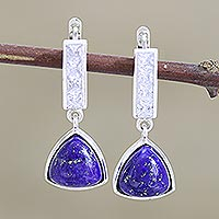 Pendientes colgantes de lapislázuli, 'Sparkling Royalty' - Pendientes colgantes de lapislázuli y circonita cúbica
