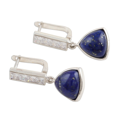 Lapis lazuli dangle earrings, 'Sparkling Royalty' - Lapis Lazuli and Cubic Zirconia Dangle Earrings