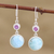Larimar and amethyst dangle earrings, 'Silvery Moon' - Larimar Cabochon and Faceted Amethyst Dangle Earrings