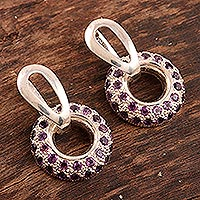 Amethyst drop earrings, 'Dazzling Tyre' - Omega-Back Purple Amethyst Silver Drop Earrings