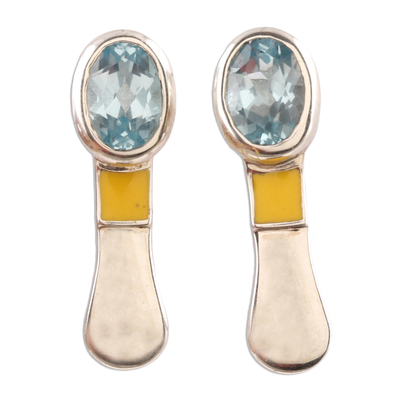 Blue topaz drop earrings, 'Charming Radiance' - Omega-Back Post Earrings with Faceted Blue Topaz