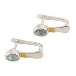 Blue topaz drop earrings, 'Charming Radiance' - Omega-Back Post Earrings with Faceted Blue Topaz