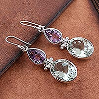 Amethyst and prasiolite dangle earrings, 'Fashion Fusion' - Purple Amethyst and Green Prasiolite Dangle Earrings