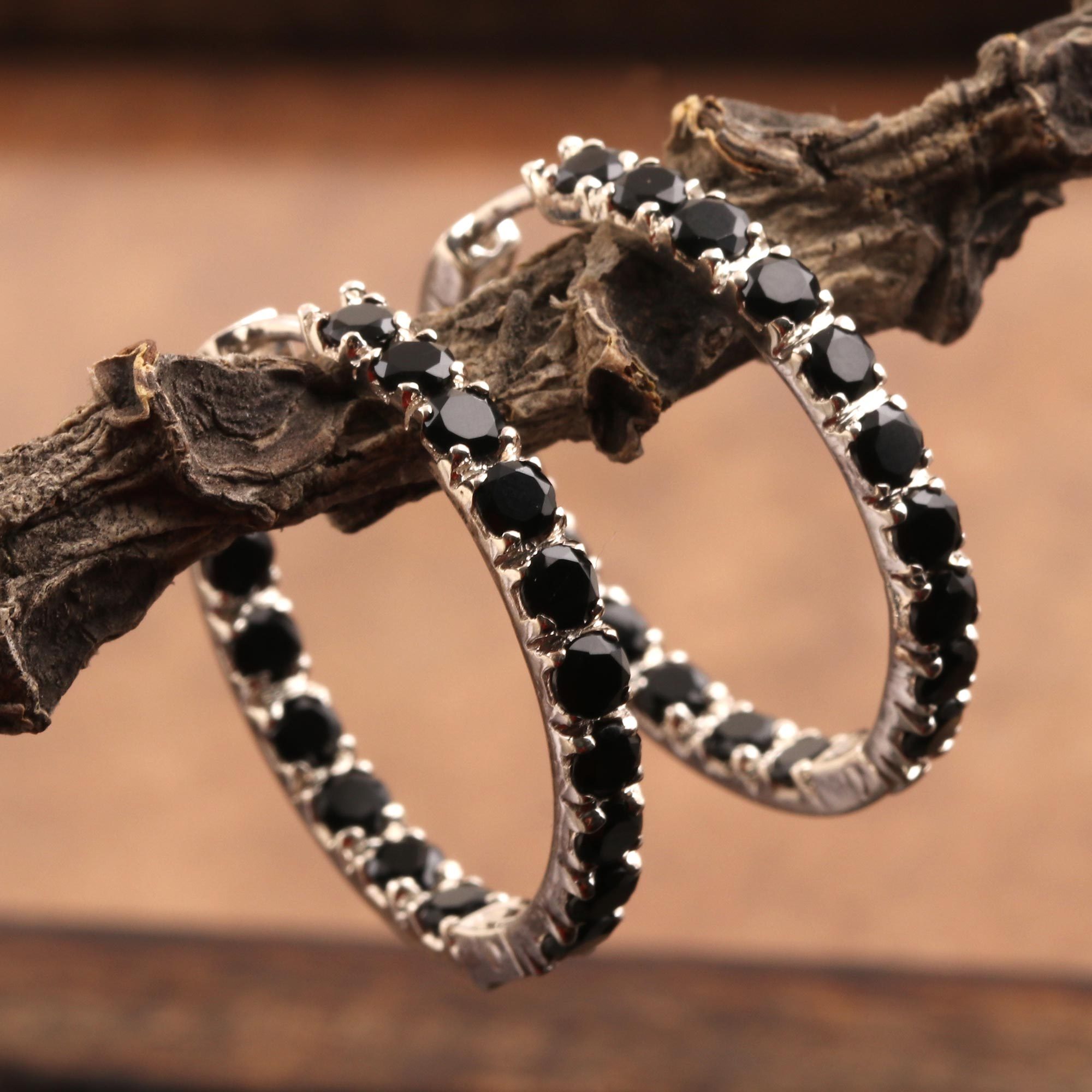 black onyx hoop earrings