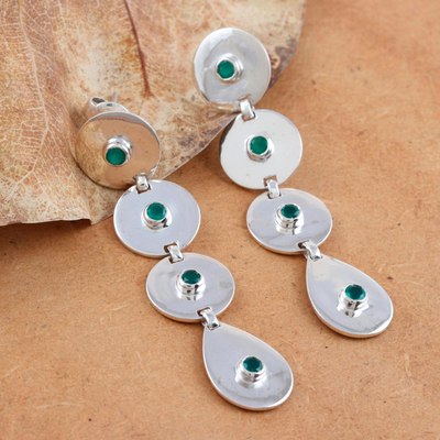 Onyx dangle earrings, 'Green Shimmer' - Bezel-Set Faceted Green Onyx Post Dangle Earrings