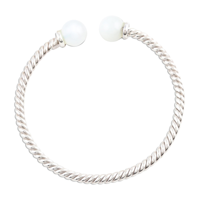 Moonstone cuff bracelet, 'Lovely Luna in White' - Sterling Silver and Moonstone Twist Cuff Bracelet