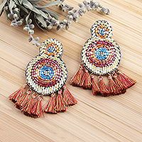 Glass bead chandelier earrings, 'Glorious Appeal in Orange'