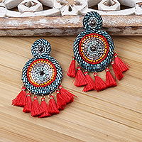Glass beaded chandelier earrings, 'Glorious Appeal in Red' - Glass Bead Chandelier Earrings in Shades of Red