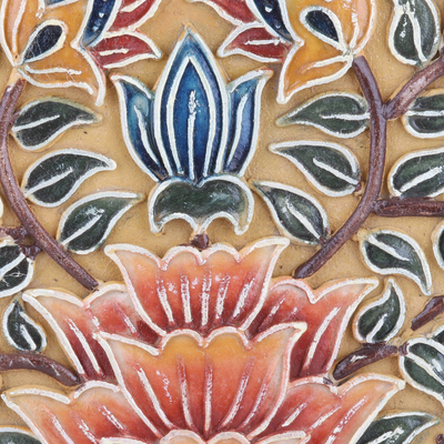 Wandkunst aus Marmor - Kunsthandwerklich gefertigte florale Reliefplatte aus Marmor
