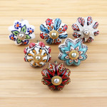 Ceramic knobs, 'Bohemian Bouquet' (set of 6) - Six Unique colourful Ceramic Flower Knobs