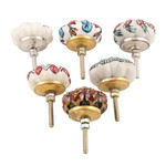Ceramic knobs, 'Bohemian Bouquet' (set of 6) - Six Unique colourful Ceramic Flower Knobs