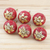 Wooden knobs, 'Golden Flower' (set of 6) - Set of 6 Red and Gold Wood Cabinet Knobs/Drawer Pulls thumbail