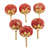 Wooden knobs, 'Golden Flower' (set of 6) - Set of 6 Red and Gold Wood Cabinet Knobs/Drawer Pulls (image 2b) thumbail