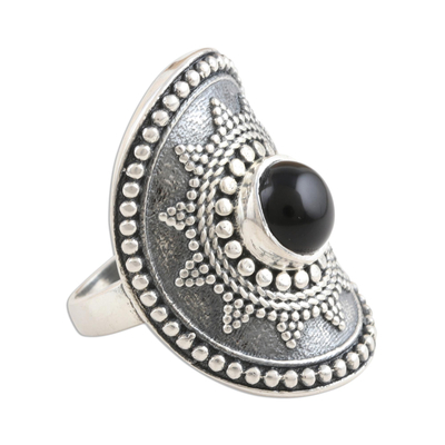 Onyx cocktail ring, 'Royal Rawa' - Dramatic Onyx and Sterling Silver Cocktail Ring