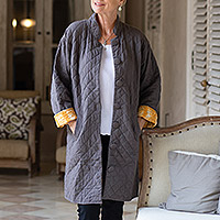 Quilted cotton jacket, 'Grey Gardens' - Artisan Made Quilted Cotton Jacket