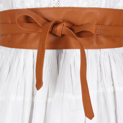 Leather obi belt, 'Stylish Appeal in Brown' - Hand Crafted Brown Sheep Leather Obi Belt
