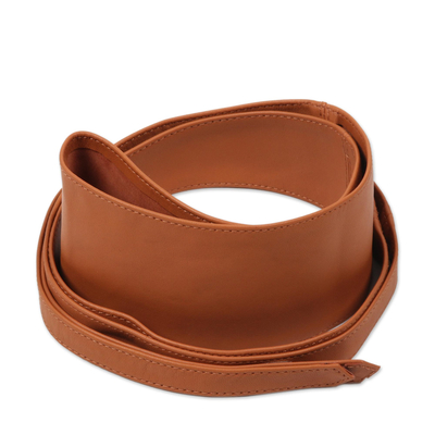 Leather obi belt, 'Stylish Appeal in Brown' - Hand Crafted Brown Sheep Leather Obi Belt