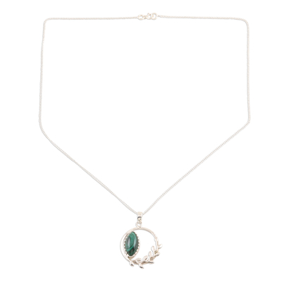 Malachite pendant necklace, 'Green Wreath' - Malachite and Sterling Silver Pendant Necklace