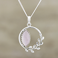 Hand Crafted Rose Quartz and Sterling Silver Necklace,'Pink Wreath'