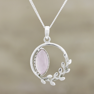 Rose quartz pendant necklace, Pink Wreath