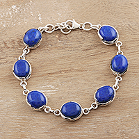 Lapis lazuli link bracelet, 'Saputara Saga' - Sterling Silver and Lapis Lazuli Link Bracelet