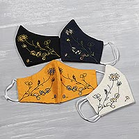 Cotton and rayon face masks, Fusion of Flowers (set of 4)