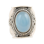 Chalcedony cocktail ring, 'Placid' - Bezel Set Blue Chalcedony Cabochon Cocktail Ring