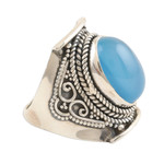 Chalcedony cocktail ring, 'Placid' - Bezel Set Blue Chalcedony Cabochon Cocktail Ring