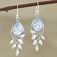 Blue topaz dangle earrings, 'Leafy Cascade' - Blue Topaz Leafy Cascade Dangle Earrings