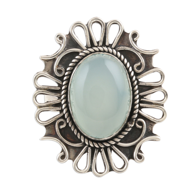 Chalcedony Cabochon and Sterling Silver Cocktail Ring