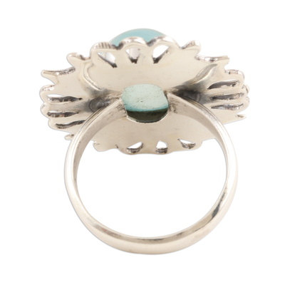 Chalcedony cocktail ring, 'Artistic Flower' - Chalcedony Cabochon and Sterling Silver Cocktail Ring
