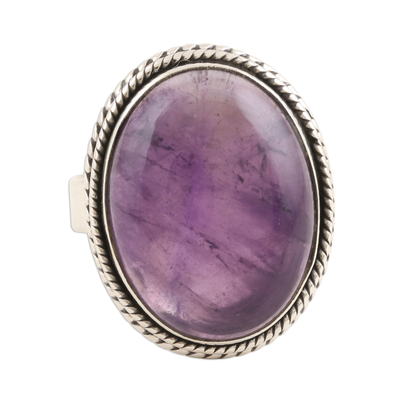 Amethyst cocktail ring, 'Sweet Glory' - Oval Amethyst Cabochon Cocktail Ring