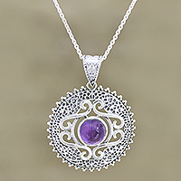 Amethyst pendant necklace, 'Force of Nature' - Amethyst Pendant Sterling Silver Necklace