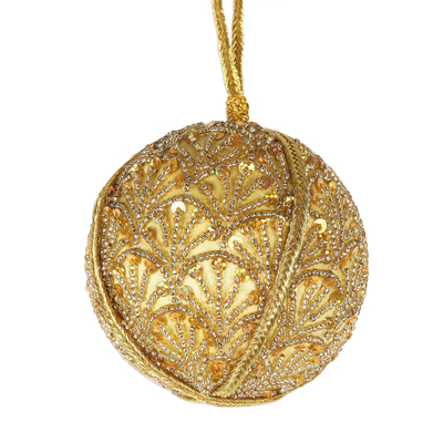 Beaded satin ornaments, 'Golden Christmas' (set of 4) - Embellished Gold Satin Christmas Ornaments (Set of 4)