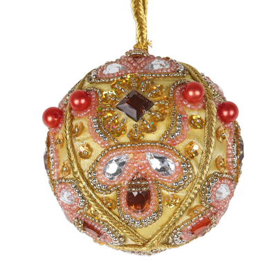 Beaded satin ornaments, 'Lavish Holiday' (set of 4) - Red and Gold Embellished Satin Ornaments (Set of 4)
