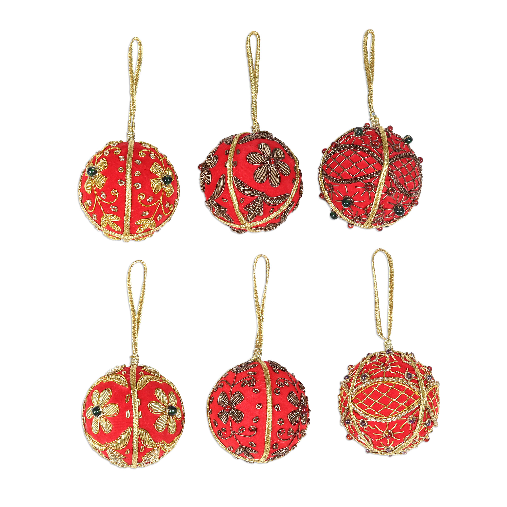 Beaded and Embroidered Velvet Ornaments (Set of 6) - Velvet Holiday ...