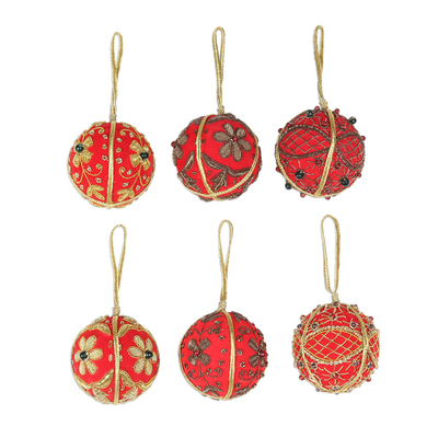 Beaded and Embroidered Velvet Ornaments (Set of 6)