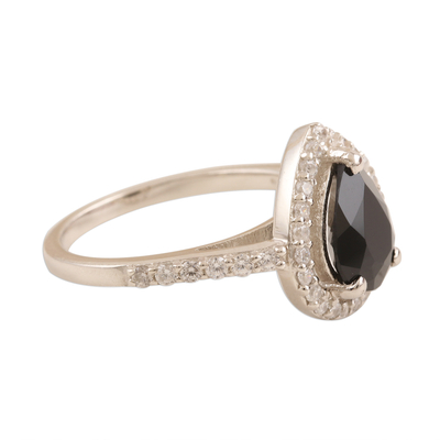 Spinel cocktail ring, 'Magic at Midnight' - Black Spinel and Cubic Zirconia Cocktail Ring