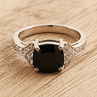 Black Spinel and Cubic Zirconia Cocktail Ring,'Stunning at Midnight'