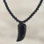 Ebony wood pendant necklace, 'Majestic Leaf' - Handcrafted Ebony Wood Pendant Necklace with Leaf Motif