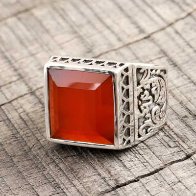 Men's Hand Crafted Sterling Silver and Red Onyx Ring - Fiery Style | NOVICA