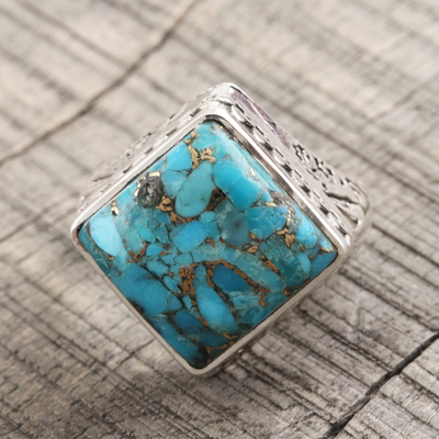 Men's sterling silver ring, 'Blue Spectrum' - Hand Crafted Silver and Composite Turquoise Men's Ring
