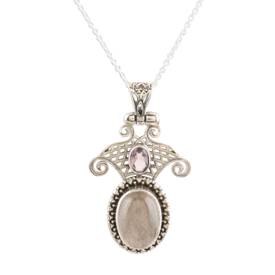 Labradorite and amethyst pendant necklace, 'Eternal Bliss' - Labradorite and Amethyst Pendant Necklace