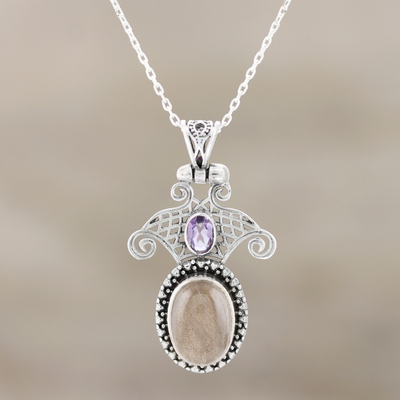 Labradorite and amethyst pendant necklace, 'Eternal Bliss' - Labradorite and Amethyst Pendant Necklace