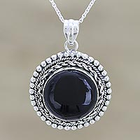Onyx pendant necklace, 'Night Falls' - Black Onyx Pendant Necklace from India