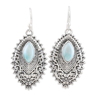 Larimar dangle earrings, 'Ocean Fantasy' - Handmade Sterling Silver and Blue Larimar Dangle Earrings