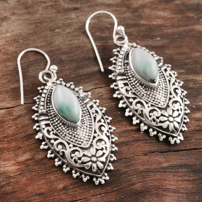 Larimar dangle earrings, 'Ocean Fantasy' - Handmade Sterling Silver and Blue Larimar Dangle Earrings