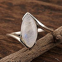 Rainbow moonstone cocktail ring, 'Glacial Treasure' - Sterling Silver and Rainbow Moonstone Cocktail Ring